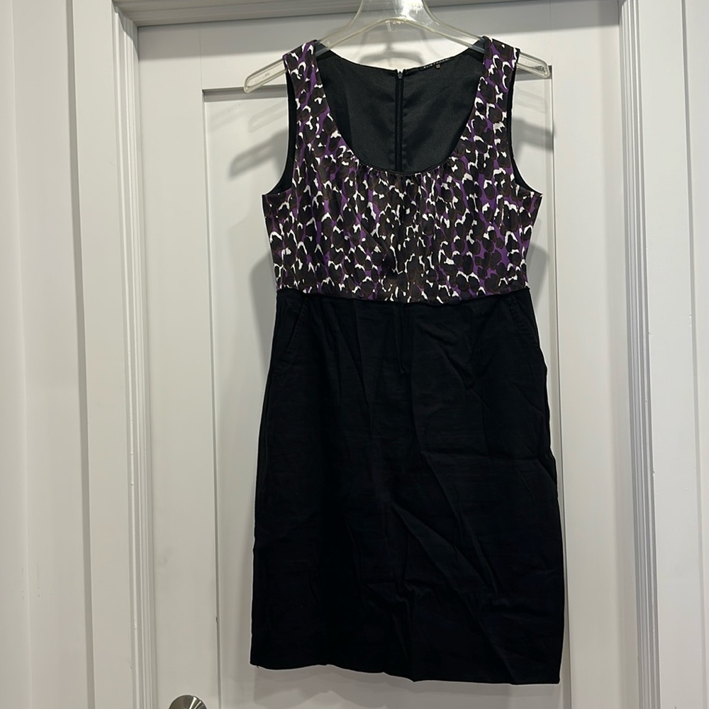 Elie Tahari Purple & Black Print Dress w/ Pockets